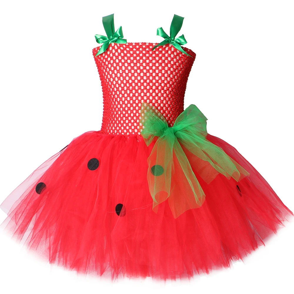 

Strawberry Girls Tutu Dress Red Green Tulle Children Girl Party Dress Kids Birthday Christmas Halloween Costume For Girls 2-12Y