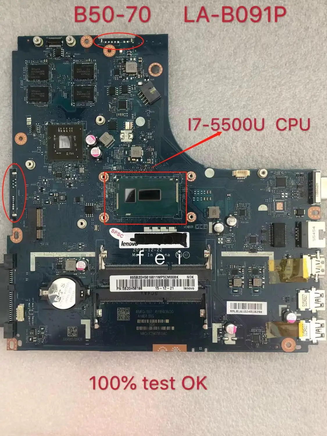 Применимо к B50 70 ноутбук материнская плата I7 5500U VGA(2G) номер LA B091P FRU