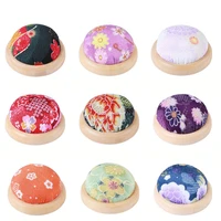 1pc random color ball shaped pin cushion with wood bottom for stitch sewing needlework accessory diy sewing tools