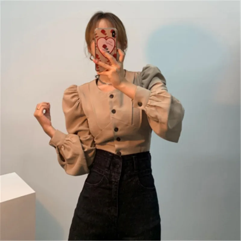 

2020 New Arrivals Korean Chic Blouse Shirt Sweet Square Collar Long-sleeved Blusas Casual Tunic for Women Spring Autumn