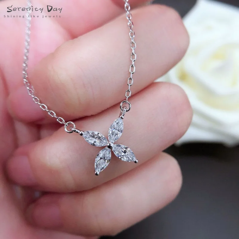 

Serenity Day 925 Silver High Carbon Diamond Necklace Rhombus Gem Gold Plating for Women Fashion Trend Chain Necklace Jewelry