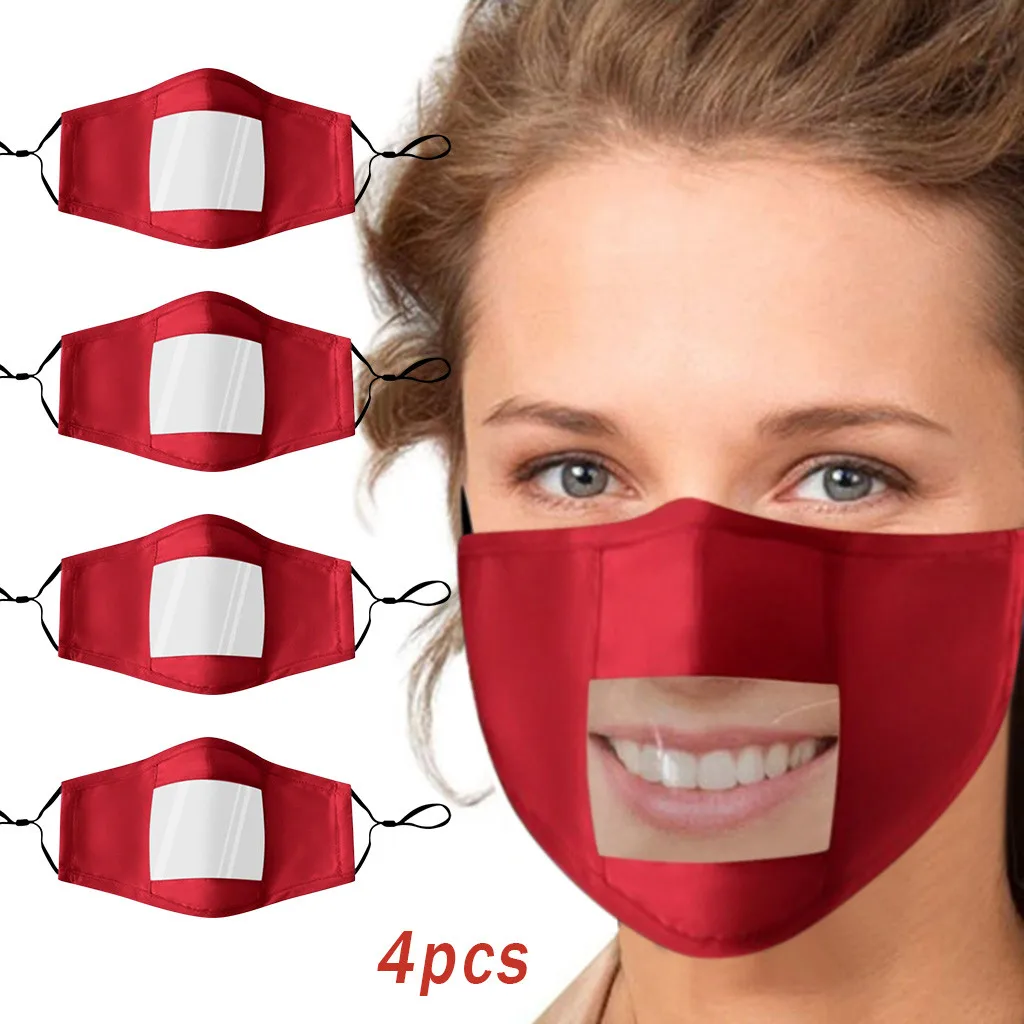 4PC Solid Mask With Clear Window Visible Expression Face Cover For Deaf Mute People Outdoor Breathing Fashion Cycling | Спорт и