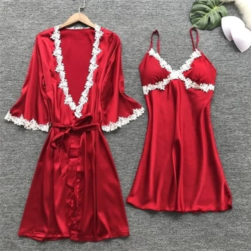 

2022 Женская атласная пижама, пижама из 5 предметов, пикантная кружевная Пижама, пижама для сна и отдыха, шелковая ночная Домашняя одежда, Пижамный костюм
