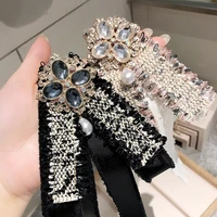 korean fabric bow tie crystal pearl brooch pins shirt collar pin big bowkont cravat luxulry jewelry gifts for women accessories