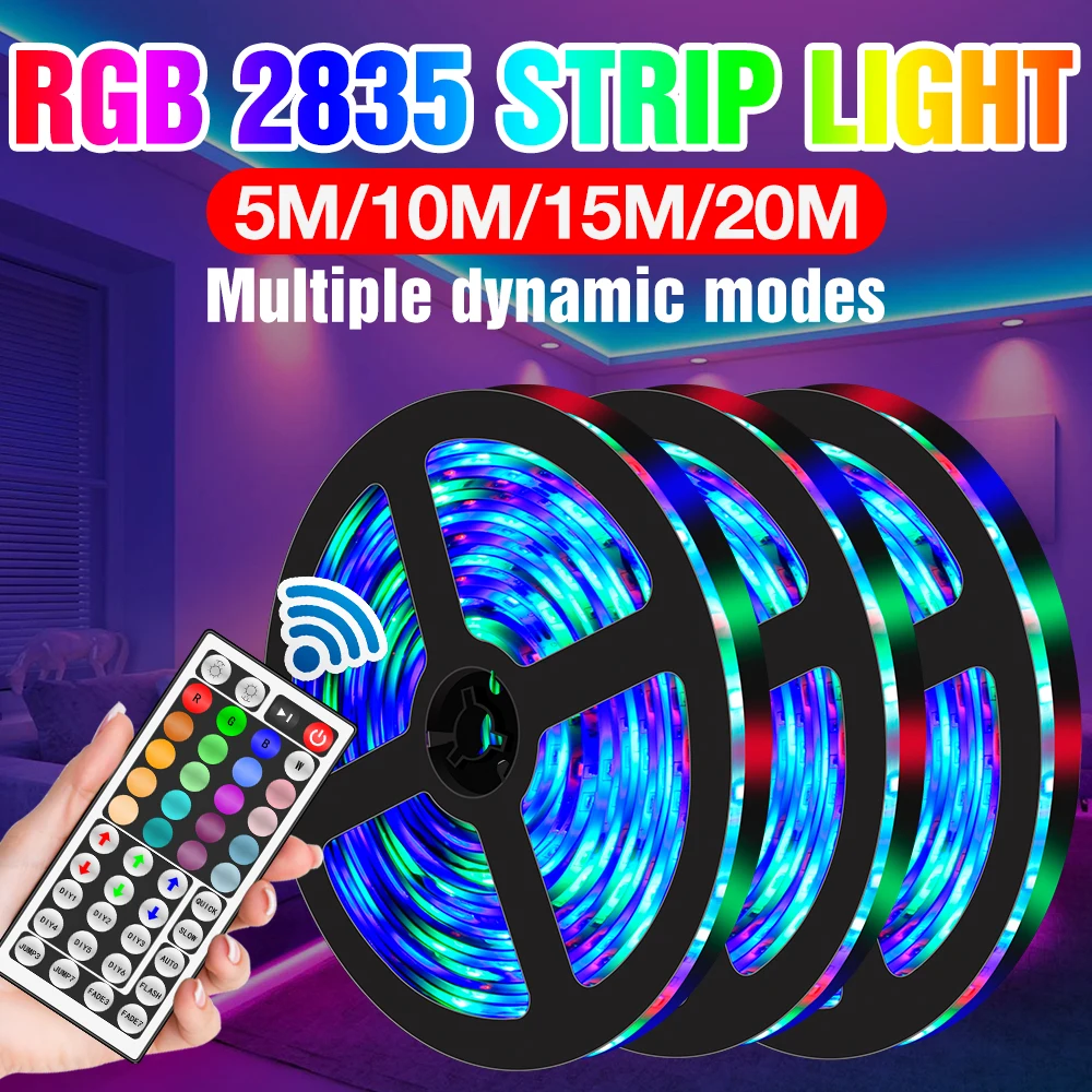 

12V Flexible Strip LED RGB Lighting Waterproof TV BackLight 2835 Lamp Tape 5M 10M 15M 20M Colorful Lights Fita LED Bedroom Wall