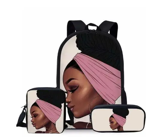 Детские школьные сумки черного цвета с принтом в африканском стиле для девочек 3