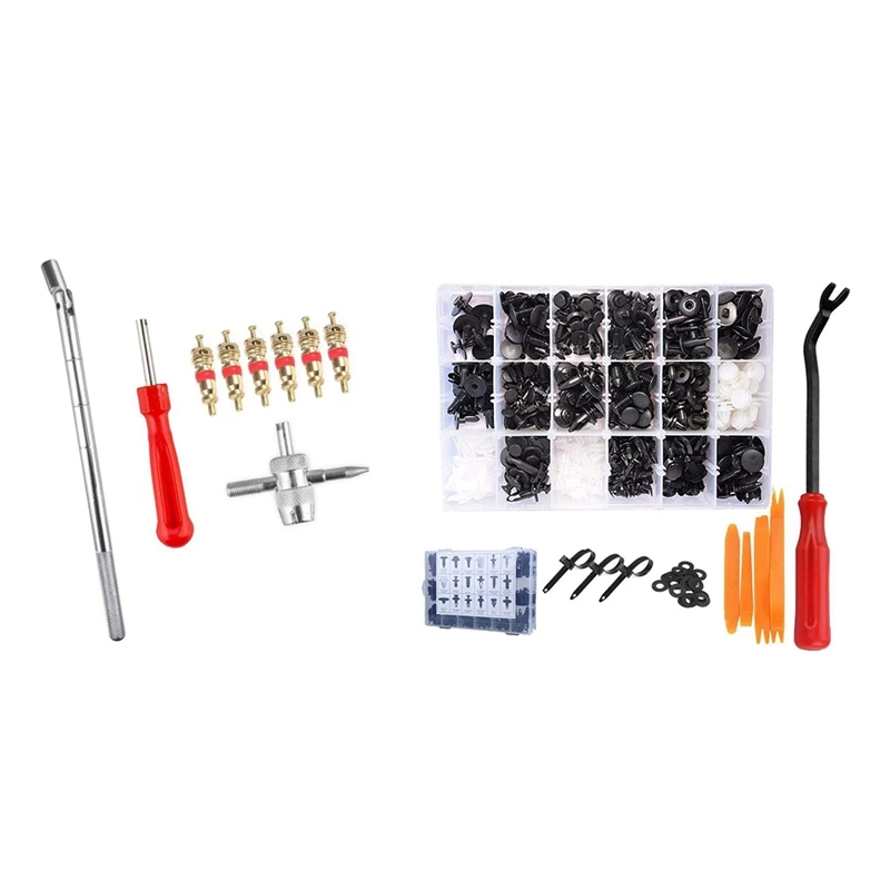 

2 Set Car Accessories: 1 Set Car Valve Stem Puller Installation Tire Changer & 1 Set Car Retainer Clips Kit with Remover