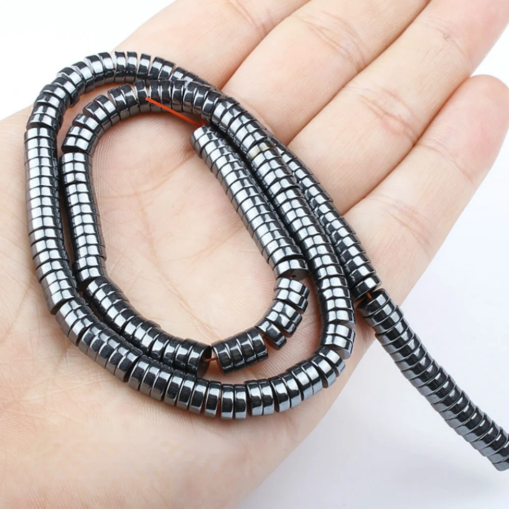 

Natural Stone Hematite Bead Flat Round Gasket Loose Beads 2x6mm Black for Jewelry Making DIY Bracelet Necklace Accessories 15''