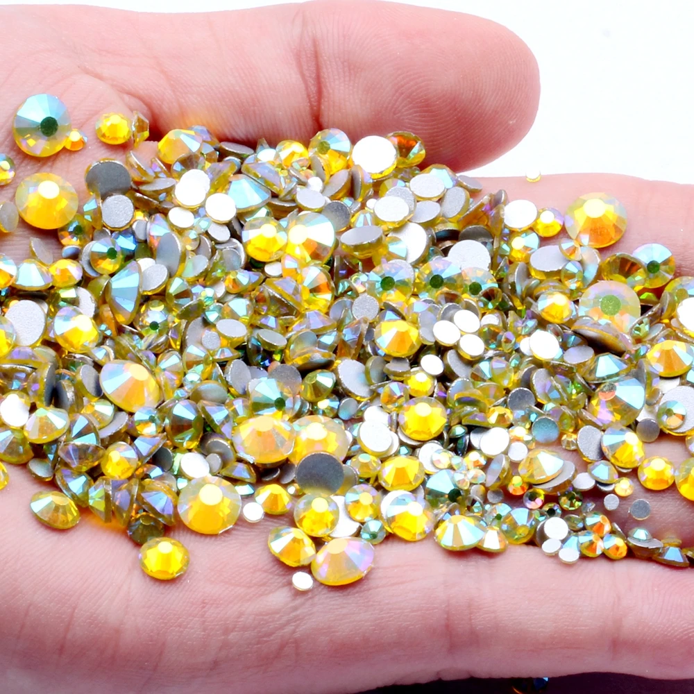 

Non Hotfix Crystal Rhinestones For 3D Nails Art Decoration Citrine AB Flatback Round Glue On Glass Stones DIY Jewelry Making