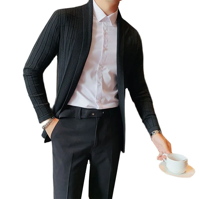 Мужской кардиган в клетку черный/серый однотонный Повседневный свитер