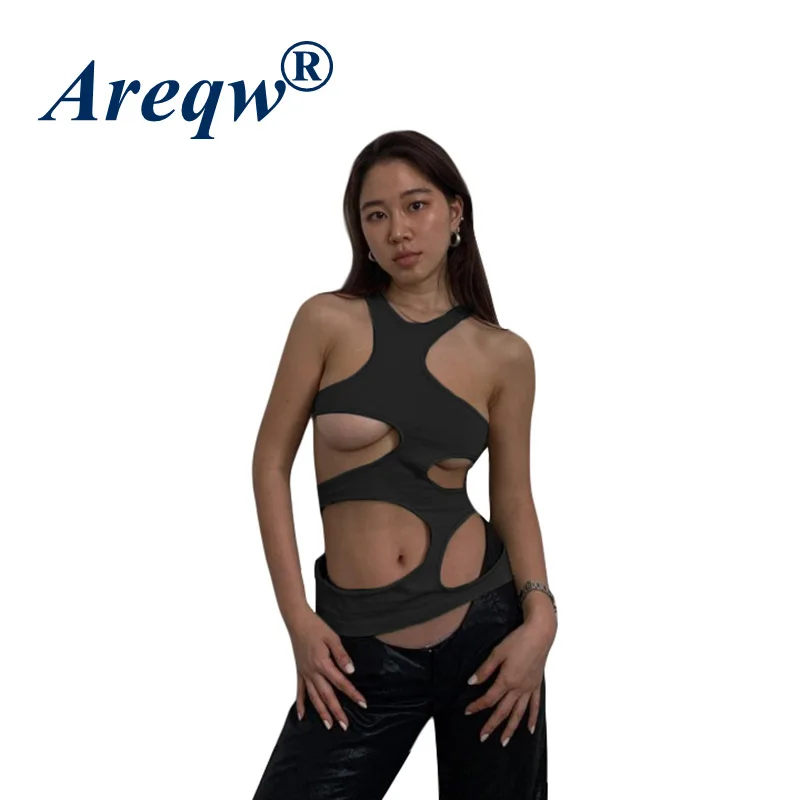 

2021 Summer Women's New Loose Hedging Round Neck Sleeveless Irregular Hollow Solid Color Casual Vest Women