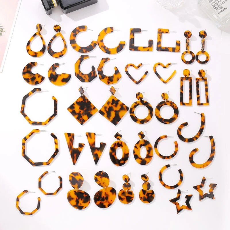 

16 Pairs Acrylic Statement Earrings Set Mottled Resin Hoop Drop Dangle Kit Fashion Jewelry