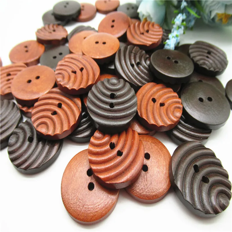 10/20 шт. 25 мм деревянные пуговицы красного кофейного темно-кофейного цветов с