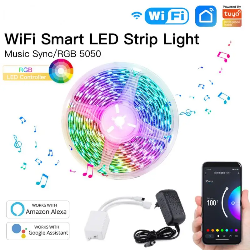 

Smart WiFi LED Light Strip RGB 5050 Controller Music Sync Color Changing TUYA Smart Life App Control Work With Alexa Google Home