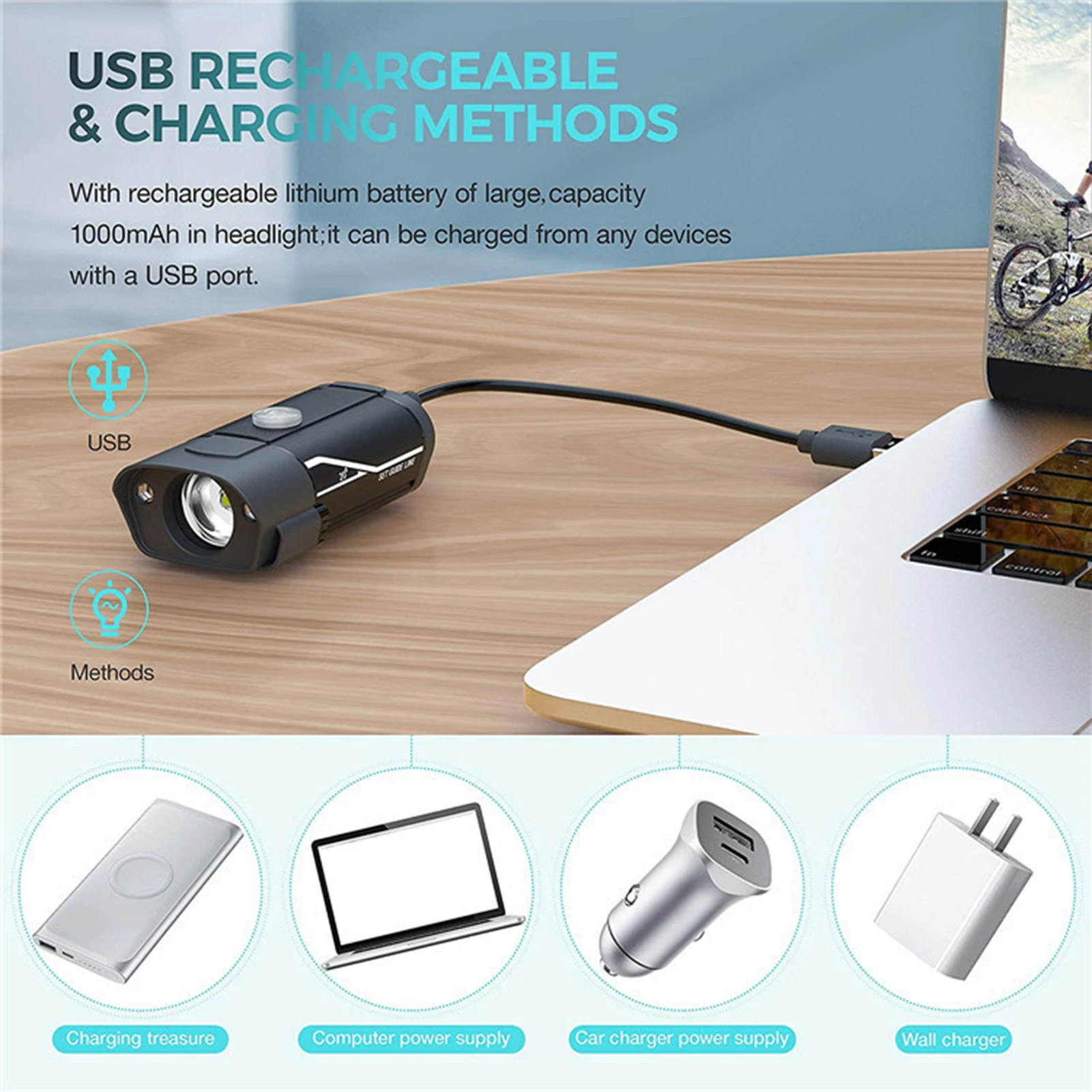 USB Перезаряжаемый супер-светильник для велосипеда и задний светильник набор