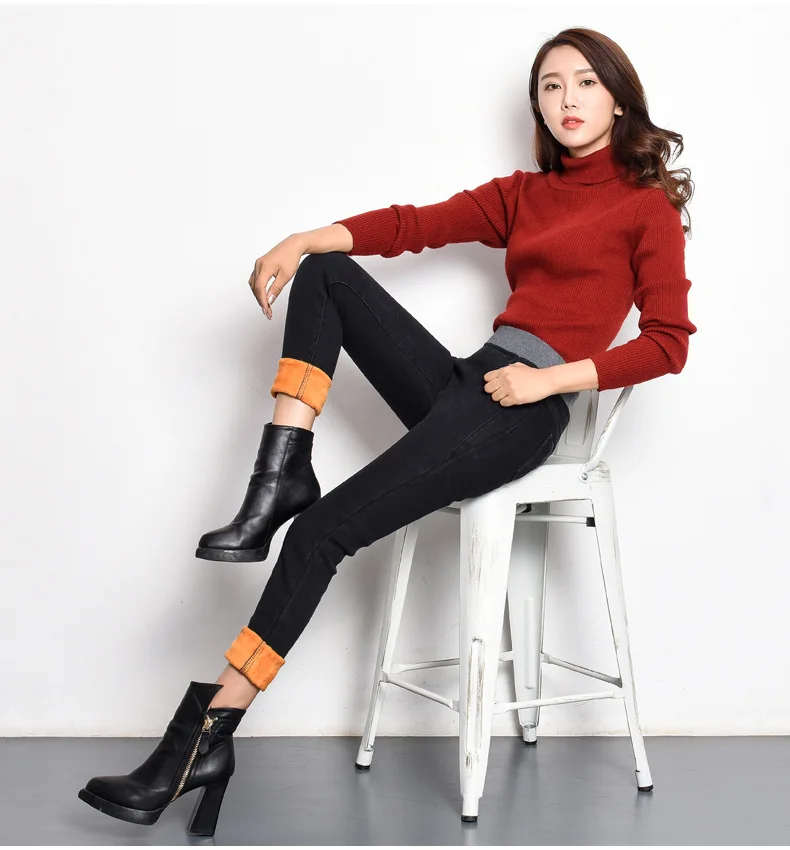 Женские утепленные джинсы с высокой эластичной талией