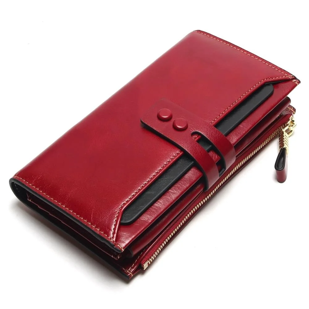 

Women's wallets new style cowhide large-capacity wallet retro oil wax leather leather long luxury wallet