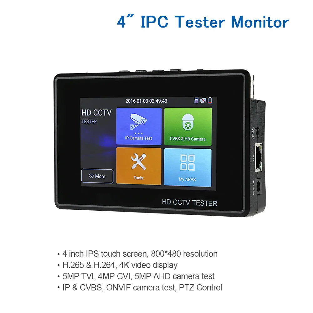 4 &quotipc тестер монитор 8MP TVI CVI AHD 4K Камера Безопасности HD H.265 PTZ контроль ONVIF ipc POE
