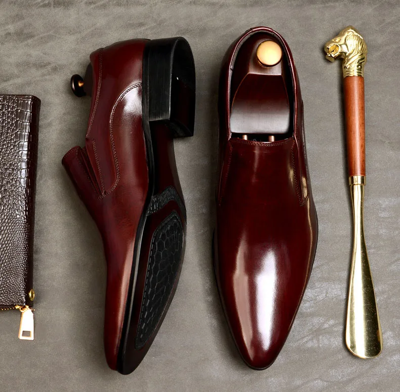 Мужские туфли-оксфорды ручной работы черные винно-красные лоферы из натуральной