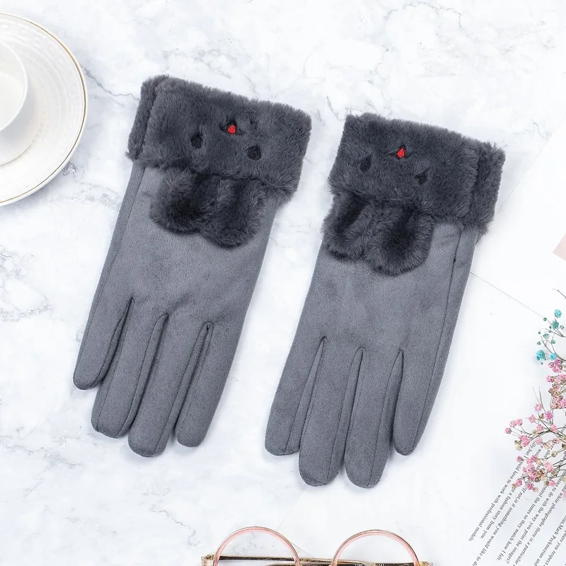 Gray2 Женские зимние перчатки с сенсорным экраном, женские замшевые меховые теплые перчатки с полным пальцем, женские зимние перчатки для спорта на открытом воздухе, женские перчатки для вождения - Цвет: Gray2