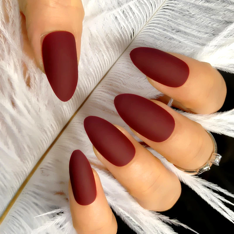 Wholesale Coffin 21 Colors Stiletto Matte Fake Nail Dark blue Frosted Artificial Eraser Touch 24pcs/set | Красота и здоровье