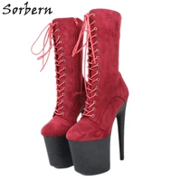 sorbern glitter black platform women boots stripper heels pd ladies booties burgundy 20cm extreme high heeled shoes custom