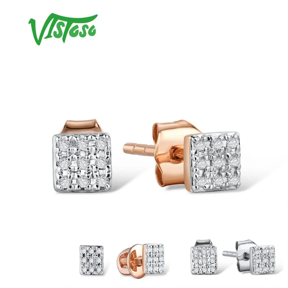 Серьги VISTOSO золотые для женщин 14 K 585 розовое золото сверкающие бриллианты изящные