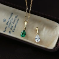 925 sterling silver plated 14k necklace white green zircon water drop pendant necklace for women wedding jewelry