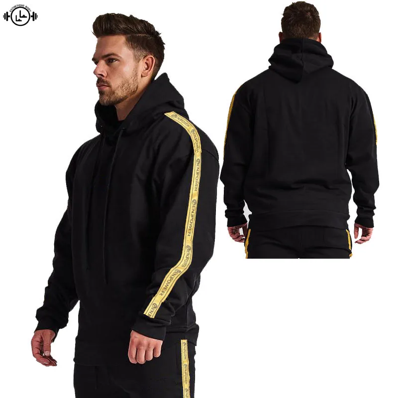 Мужские тренировочные Свободные толстовки с капюшоном из хлопка буквенным