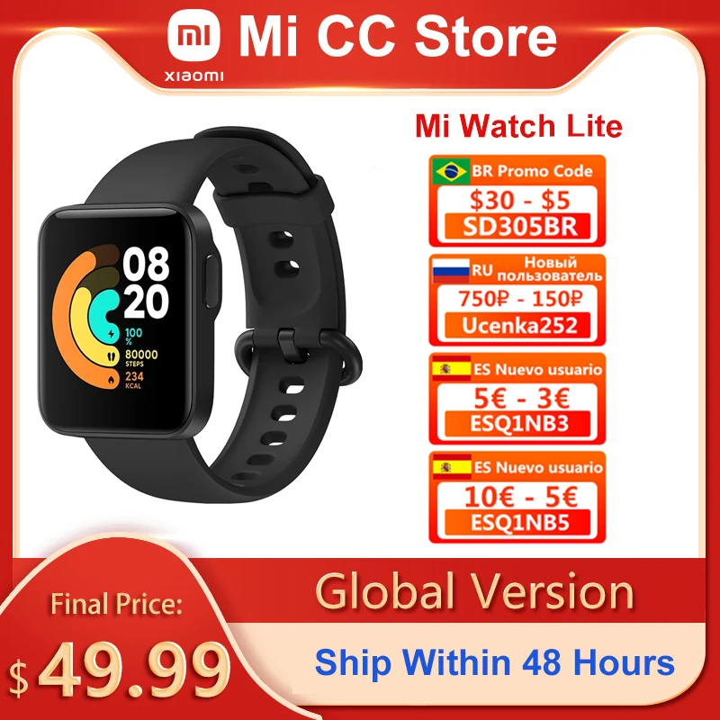  Xiaomi Mi Watch Lite Global Version GPS Fitness Tracker Heart Rate Monitor 1.4 Inch Bluetooth 5.0 Smartwatch Sport Bracelet 