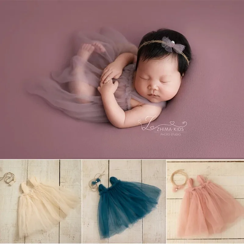 

Newborn Photography Props Baby Outfits Set Mesh Dress Headband Princess Gift Fotografia Accessories Studio Shooting Photo Props