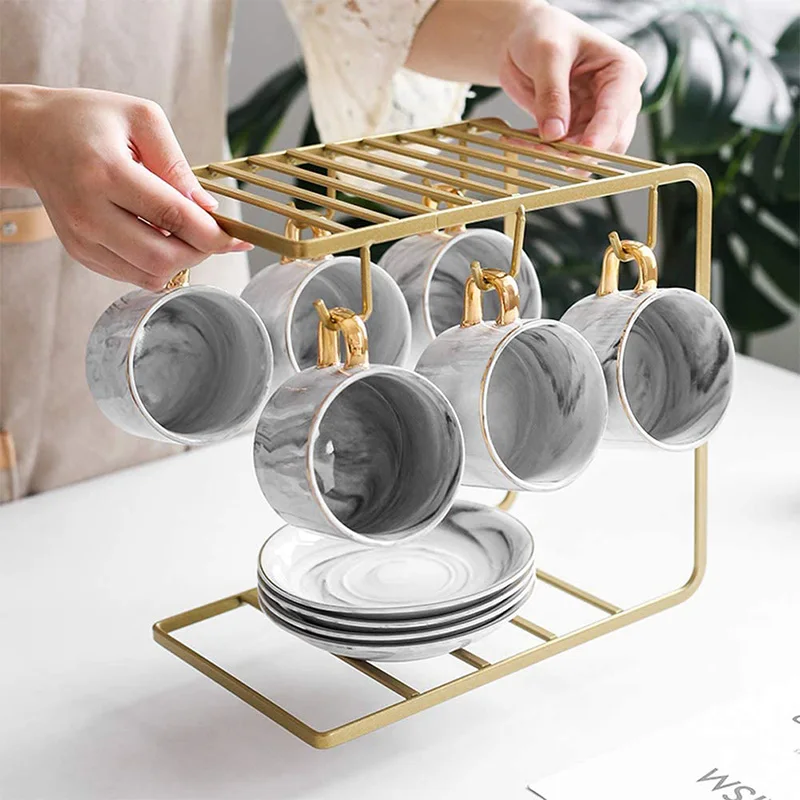 

6 Hooks Metal Coffee Mug Cup Holder Rack Coffee Cup,Storage Rack,Drying Display Rack Glod