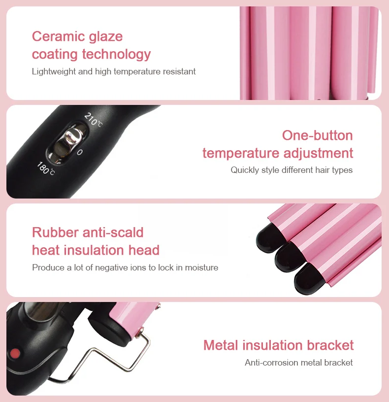 

Wholesale Three-Barrel Waver Hair Curler Iron 20mm 32mm Triple Barrels Plug-in Hairstylers 2 Temperature Beauty Tool Hair Waver