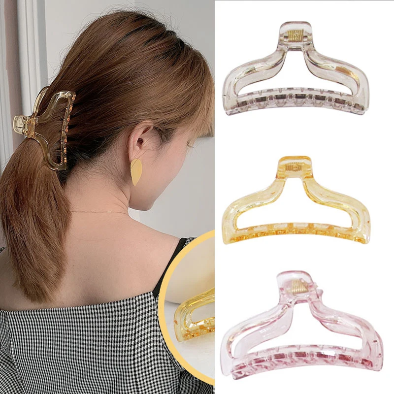 Transparent Hair Claw Resin Crab Geometric Hollow Claws Clamps Clip Large Size Women Accessories Hairpin |