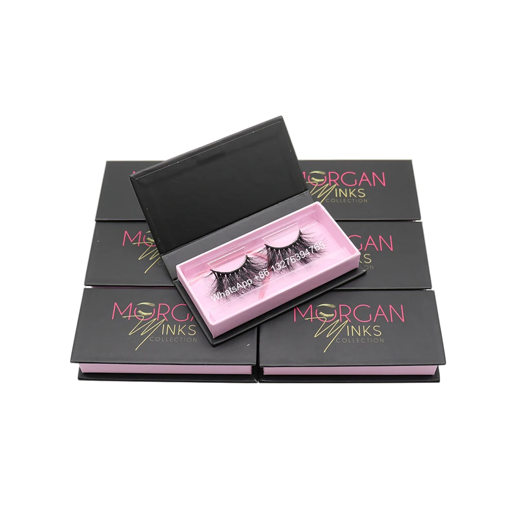 

Simple Black Private Label Eyelash Case with Tray Eyelash Packaging Box Custom Logo Wholesale 100% Real Handmade Mink Lashes