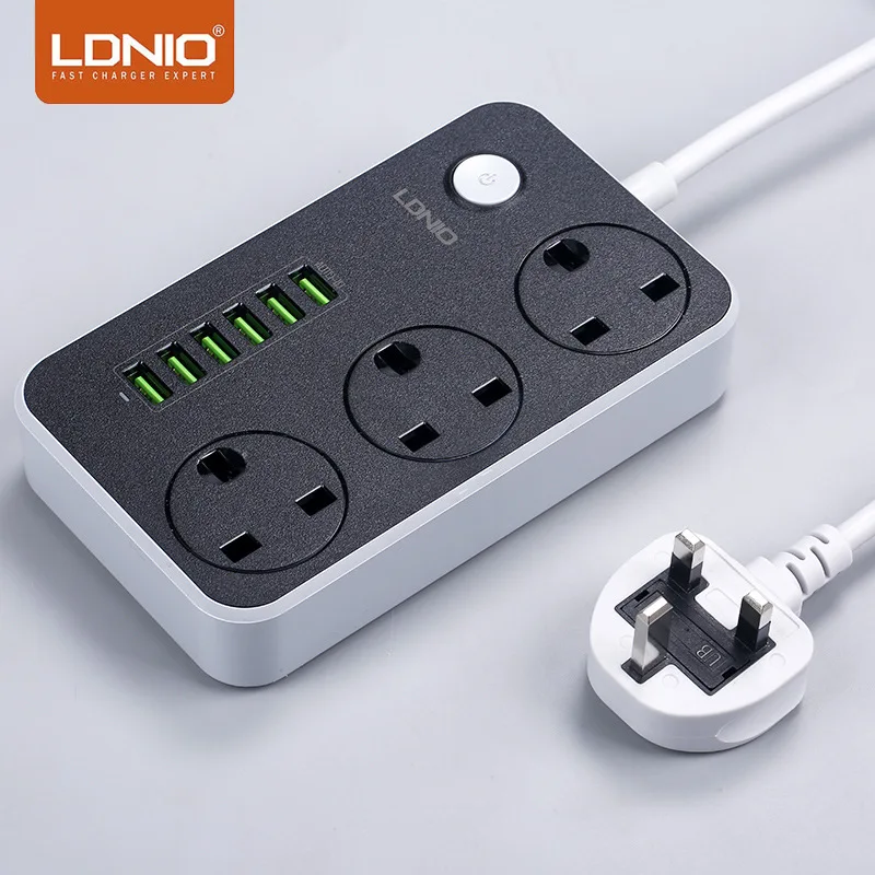 LDNIO стандарта ЕС США Великобритании Plug 3.4A 6 USB электрическая розетка смарт