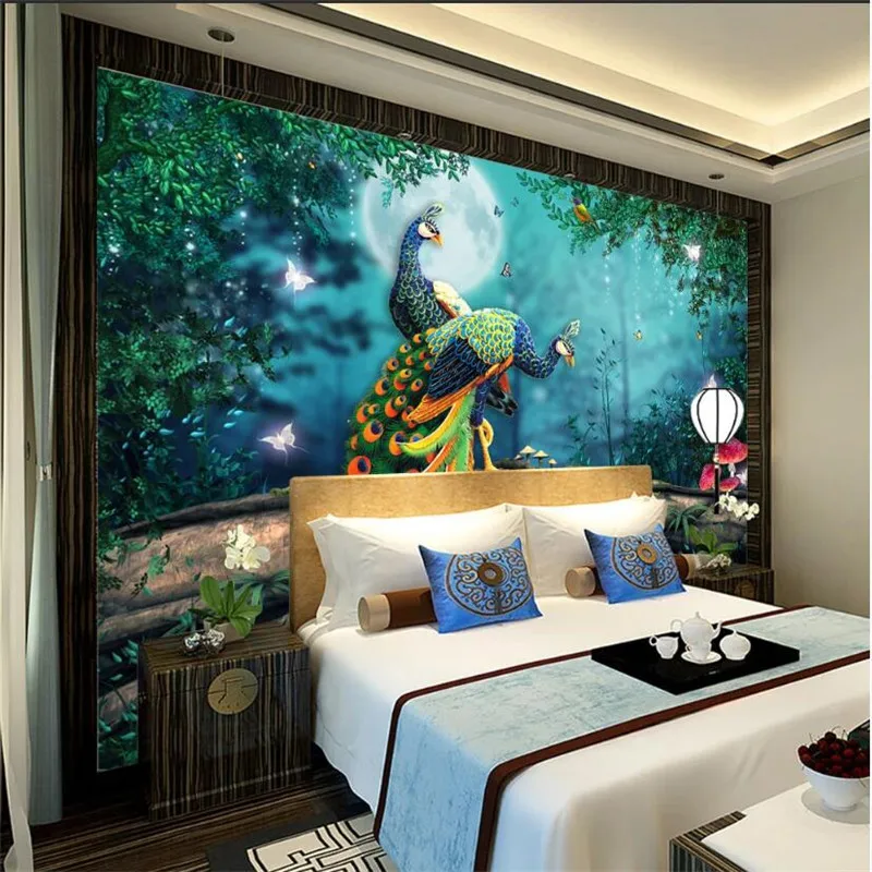 

Custom Fantasy Forest Peacock Background Mural Living Room Bedroom Decoration Pastoral Mural Wallpaper 3D Wall Papers Home Decor