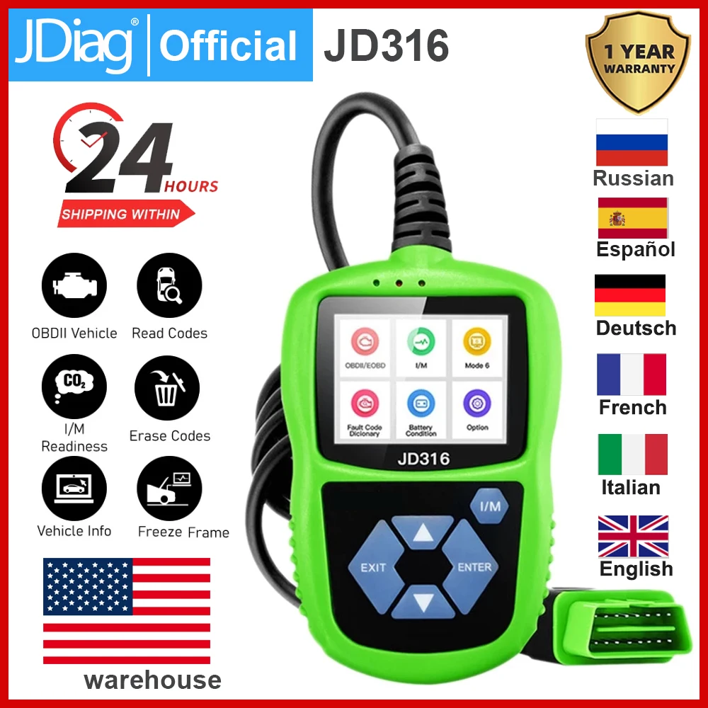 Сканер JDiag JD316 расширенный режим 6 OBD2 считыватель кодов неисправностей