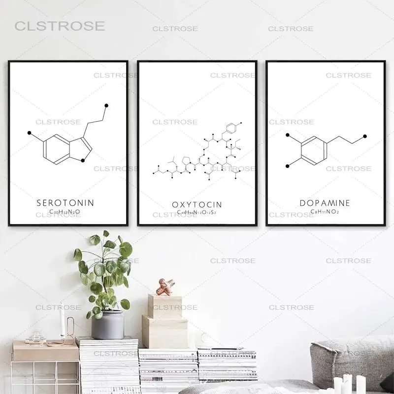 

Canvas Poster Molecule Serotonin Wall Art Print Oxytocin & Dopamine Painting Molecular Structure Picture Chemistry Science Decor