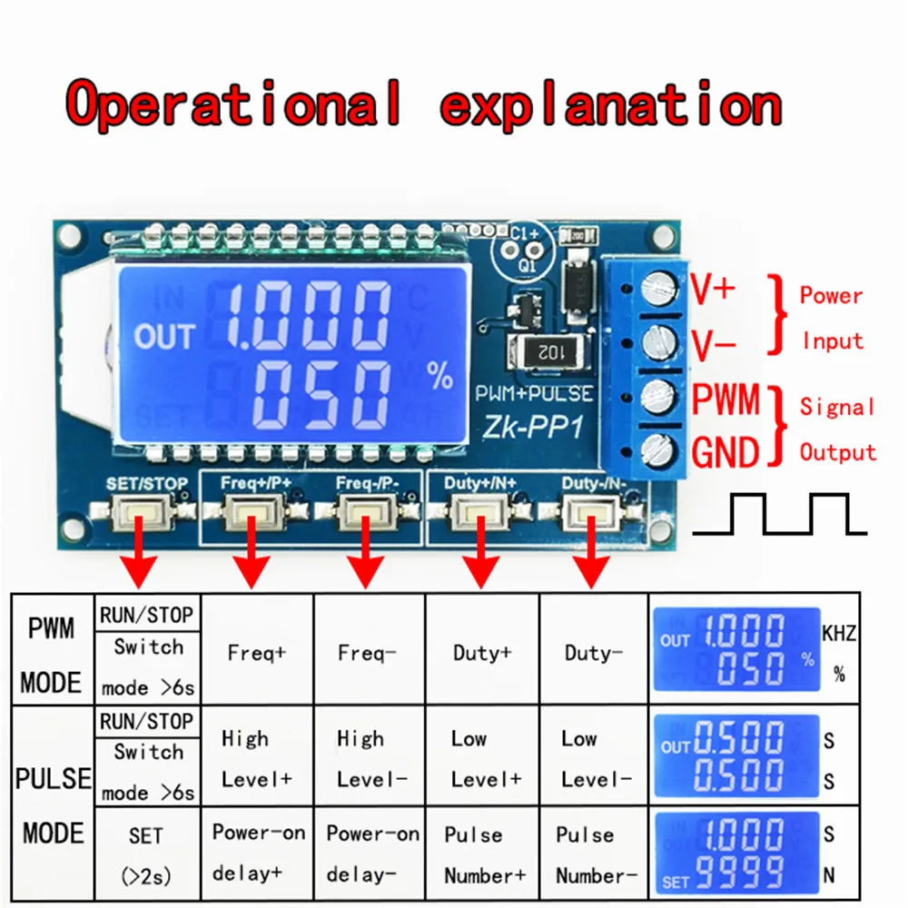 

DC 3.3V-30V 1-Channel 1Hz-150KHz Dual Mode Signal Generator Square Wave LCD PWM Pulse Frequency Duty Cycle Adjustable Module