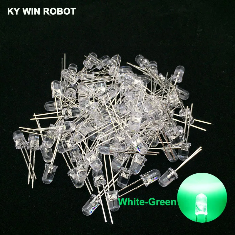 100pcs White-Green 100 шт. 5 мм светодиодный Диод 5 мм Ассорти комплект белый зеленый красный синий желтый оранжевый розовый фиолетовый теплый белый DIY светильник светодиод - Цвет: 100pcs White-Green
