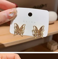 new design exquisite paved crystal butterfly stud earrings for women gifts korea brand fashion vintage jewelry gift