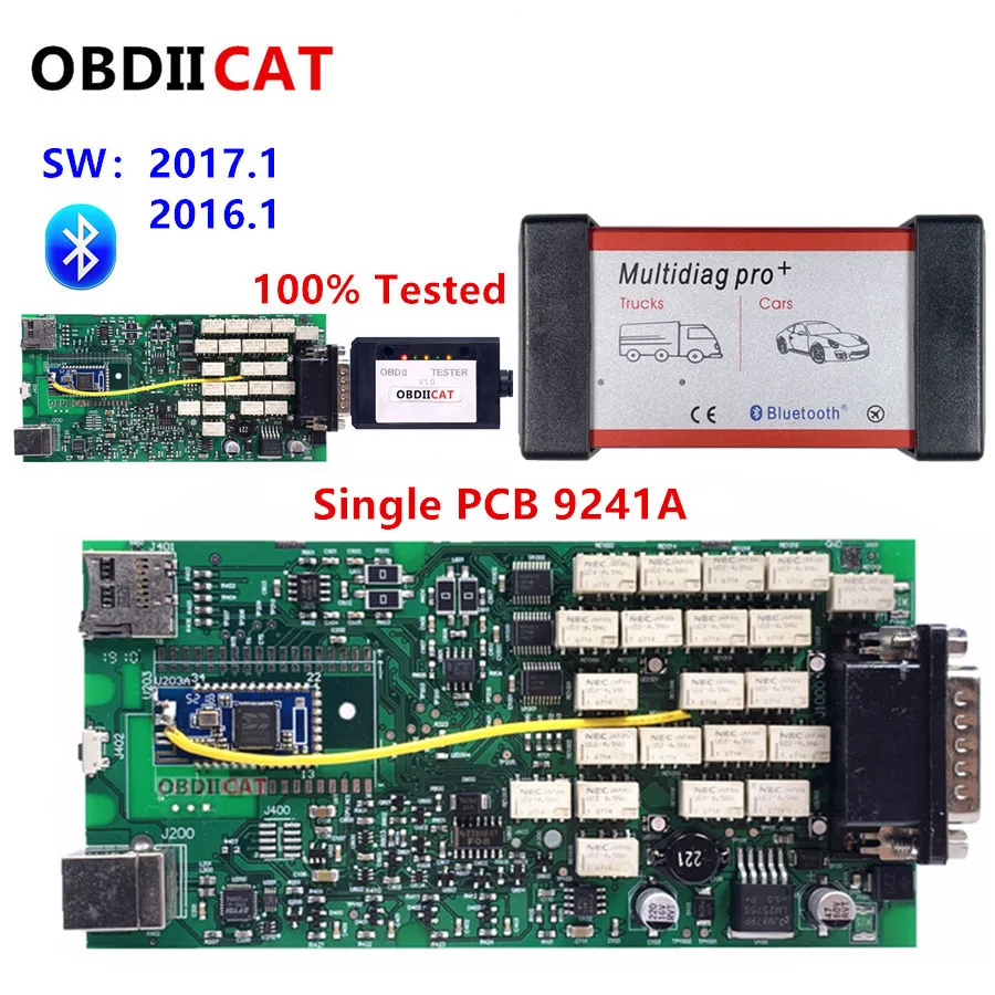 10 шт. Multidiag 2017 3 с keygen зеленая одноплатная OBDIICAT TCS сканер для