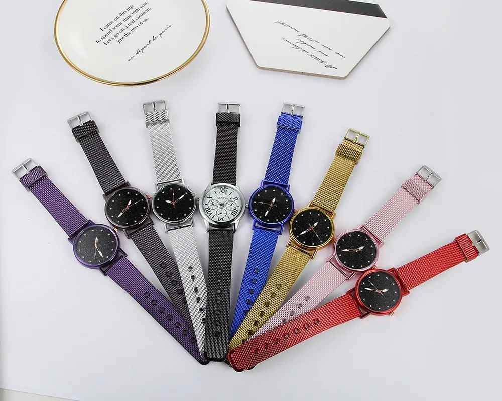 2020 роскошные часы женские звездное небо кожа Серебряный цвет для леди