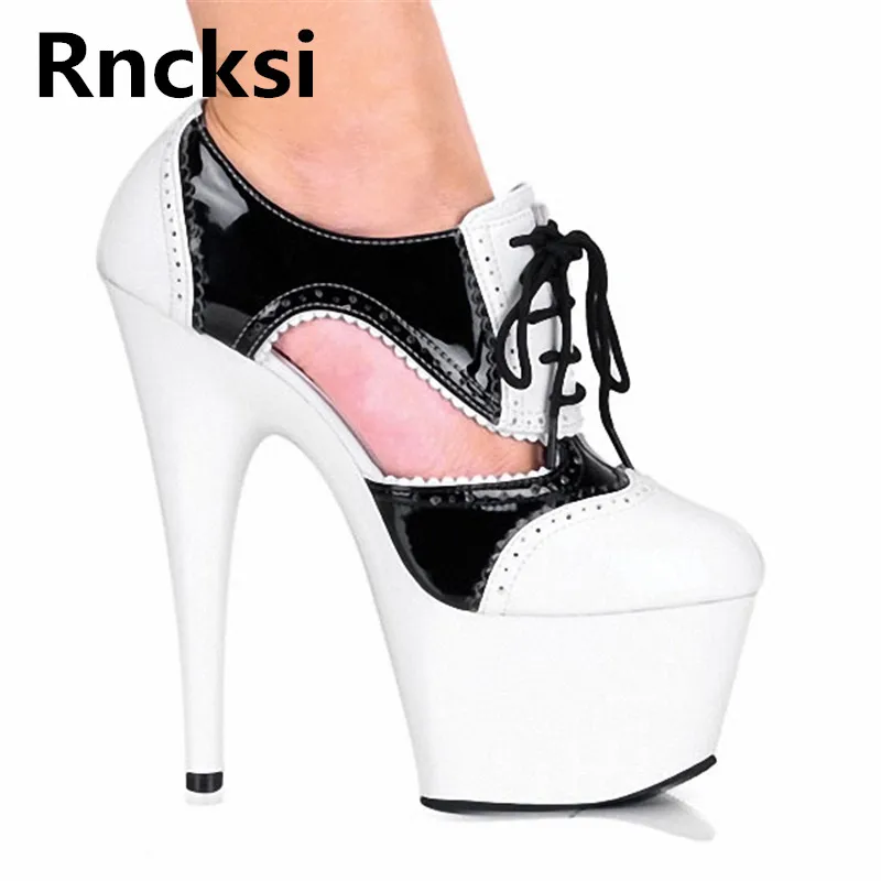 

Rncksi со шнуровкой Для женщин вечерние туфли для танцев на шесте Туфли-лодочки, каблук 15 см, высокий тонкий каблук с платформой ботильоны Для женщин женские туфли-лодочки