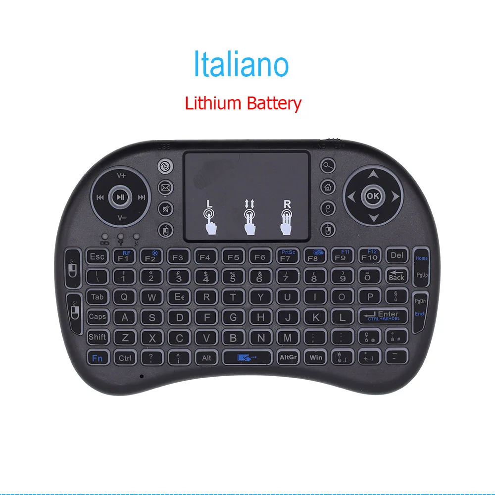 Italian I8 Мини Беспроводная клавиатура Русский Французский Испанский Air mouse с подсветкой с тачпадом для Android tv Box Мини ПК иврит арабский 2,4 ГГц - Цвет: Italian