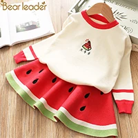 Bear leader/платье для девочек; новые зимние вечерние платья; свитер с рисунком для девочек+ леопардовое платье трапециевидной формы; Милая одежда; одежда для детей