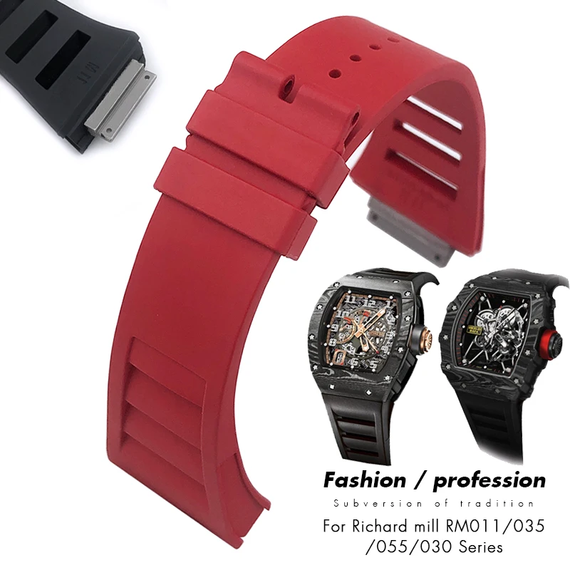 

19mm High Quality Rubber Watchband Replacement for Richard Mille RM035 011 055 030 Black White Red Metal interface Watch Strap