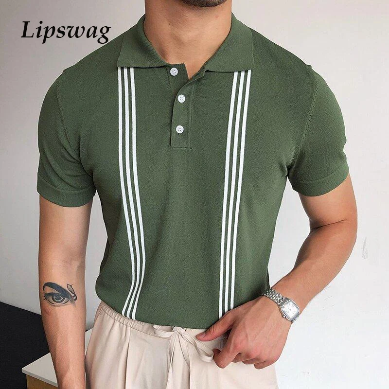 Футболка поло мужская Трикотажная в полоску Повседневная рубашка с коротким