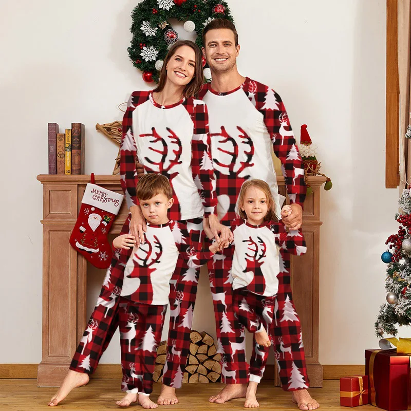 

Christmas Family Matching Outfits Mother Daughter Pajamas Set Dad Son Baby Kids Print Plaid Suit For Family Home Pajamas Set